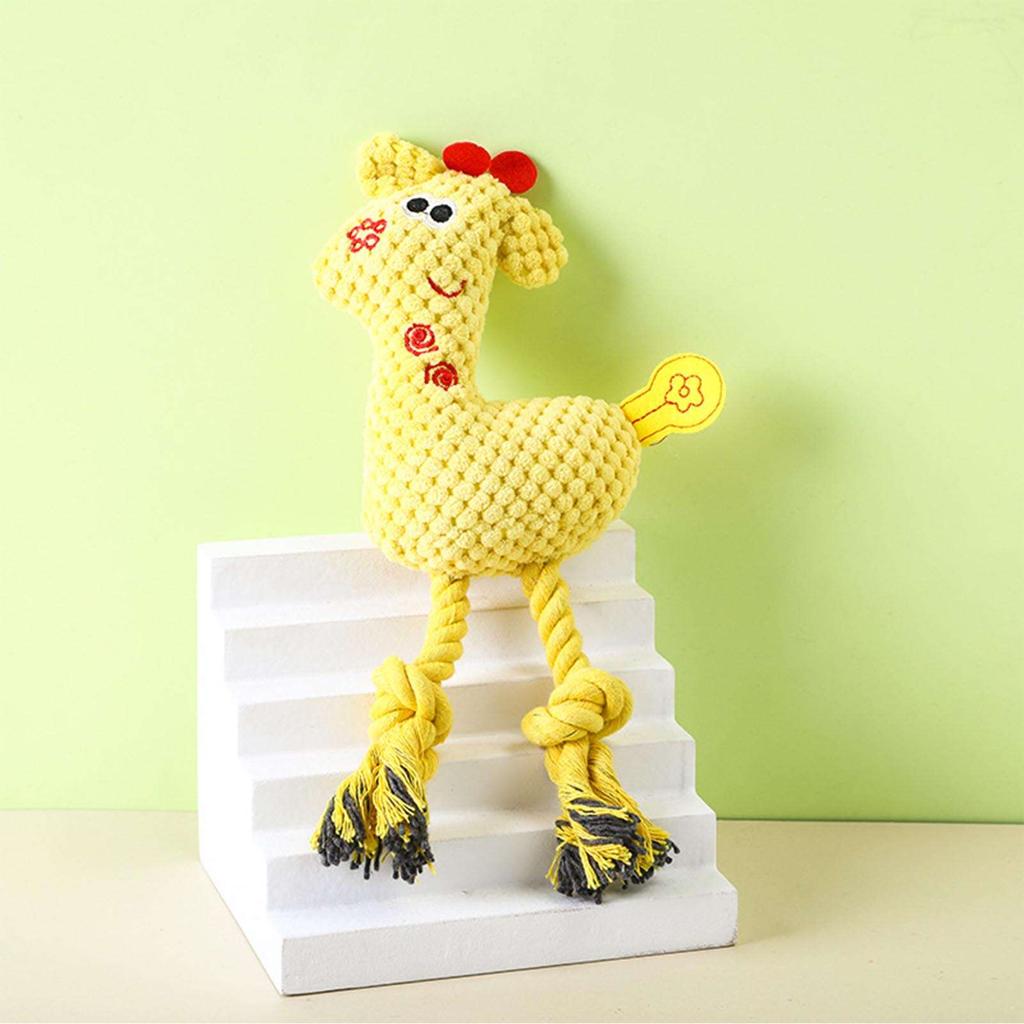 Плюшевая игрушка для жевания для домашних животных, чистка зубов, устойчивая к укусам, в форме оленя, пищащая игрушка для жевания кошек и собак с хлопковой веревкой желтого цвета