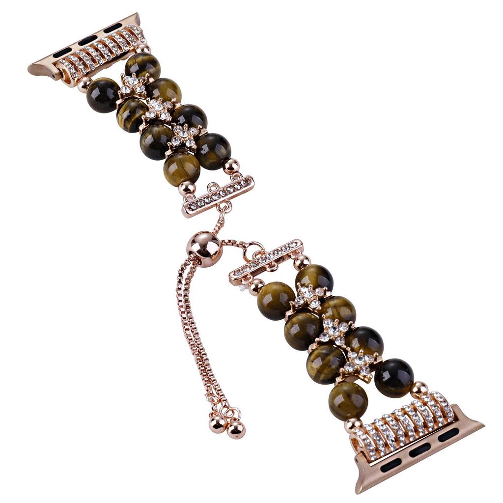 Apple Watch S8 Strap: Pearl Agate with Diamond Detail and Retractable Chain