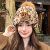 Ретро шляпа из натурального кроличьего меха с леопардовым принтом женская осенне-зимняя корейская версия теплая ветрозащитная шапка с защитой ушей шапка-помпон вязаная шапка головной убор