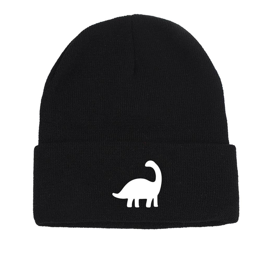 Белая вязаная шапка бини с принтом динозавра, животные шапки-бини, теплая термо унисекс вязаная шапка бини
