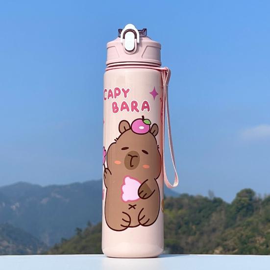 Бутылка для воды 700 мл с крышкой, переключающейся одним нажатием, портативная спортивная бутылка для воды с соломинкой, встроенной ручкой, безопасным замком, защитой от протечек, для использования на открытом воздухе