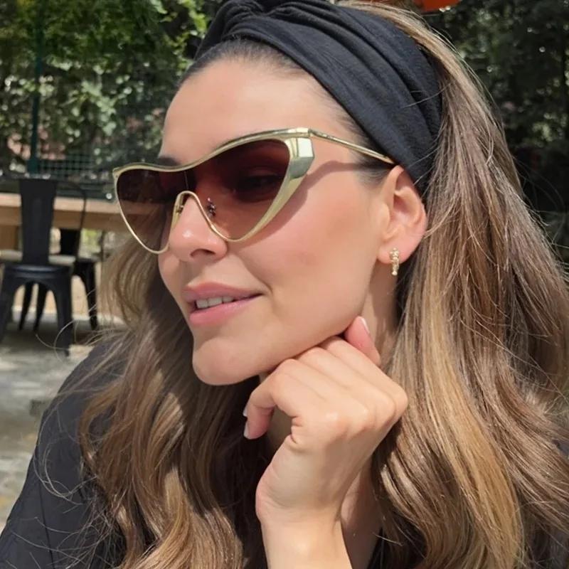 Punk Cat Eye Sunglasses Women Luxury Brand Steampunk One-Piece Sun Glasses For Lady Vintage Shield Eyewear Uv400 Shades