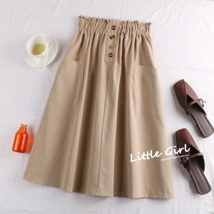 Весна/Лето 2025 Элегантная юбка А-силуэта с эластичной талией и пуговицами для женщин