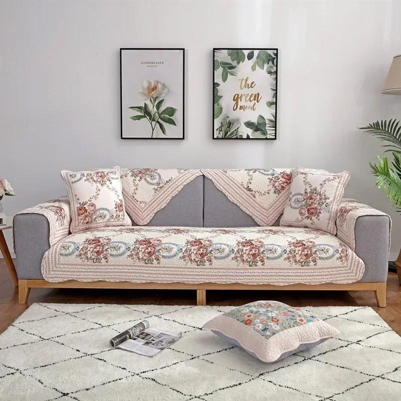 Flowers Four Seasons Cotton Sofa Cushion Little Fresh Pastoral Printed Sofa Blanket Simple Small Floral Sofa Cushion Towels