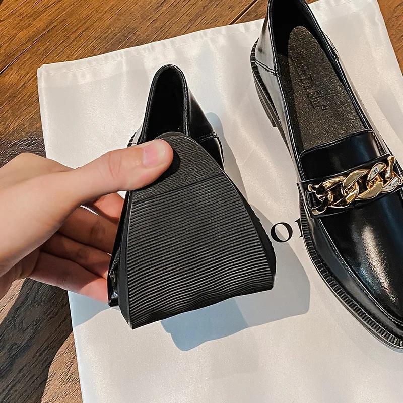 Большой размер 42 Оксфорды Женские Лоферы 2025 Кожаные Балетки Цепи Кроссовки Тренд Девушки Лолита Средний каблук Балетки Весна