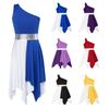 Kids Girls Sleeveless Praise Lyrical Dance Dress One Shoulder Color Block Liturgical Worship Costume Dancewear
