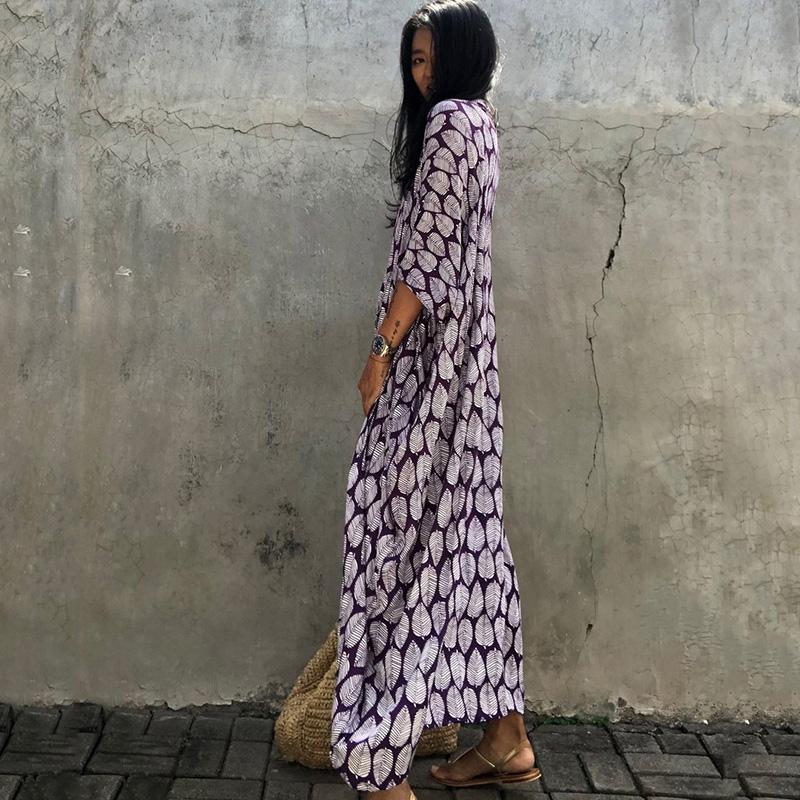 Накидка для купальника, пляжная накидка для женщин, летние листья, принт, длинный кимоно, кардиган, хлопок, пляжная одежда