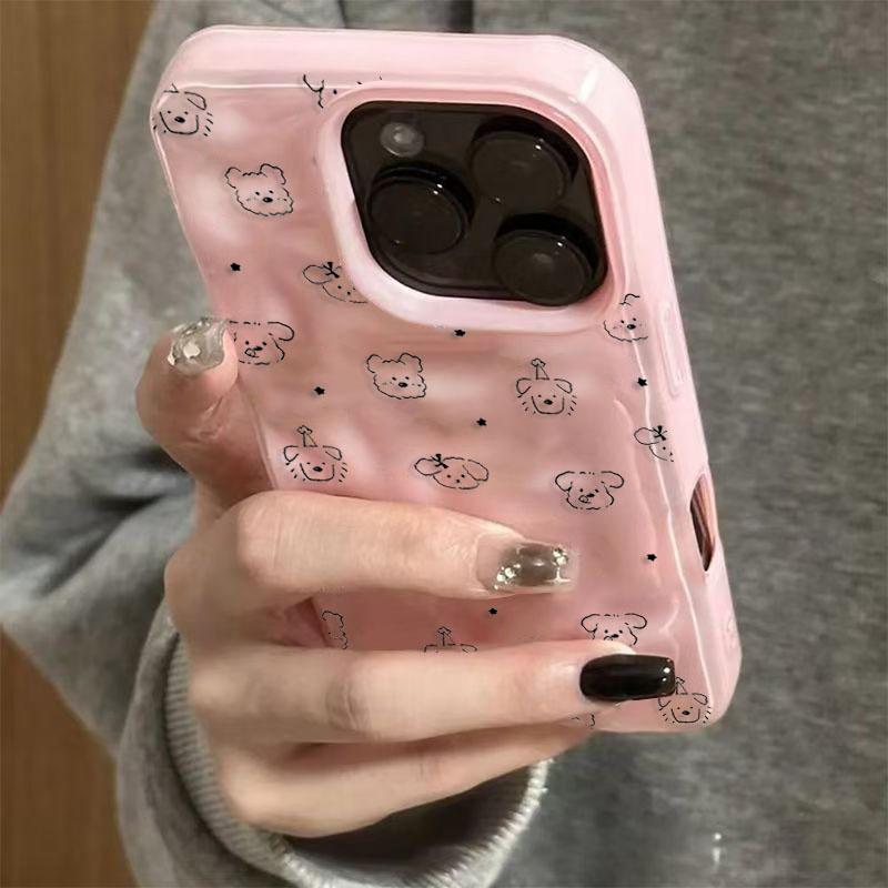 Cute Minimalist Full Puppies Soft Phone Case For IPhone 17 Air 16 16e 15 14 13 12 11 Pro Max 8 7 Plus Chiffon Texture Back Cover