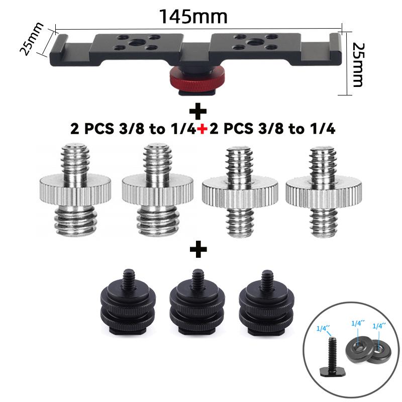 Cold Shoe Mount Extension Bar Hot Shoe Adapter Camera Bracket with 1/4 Screw for Tripod Microphone LED Light Canon Sony Camera