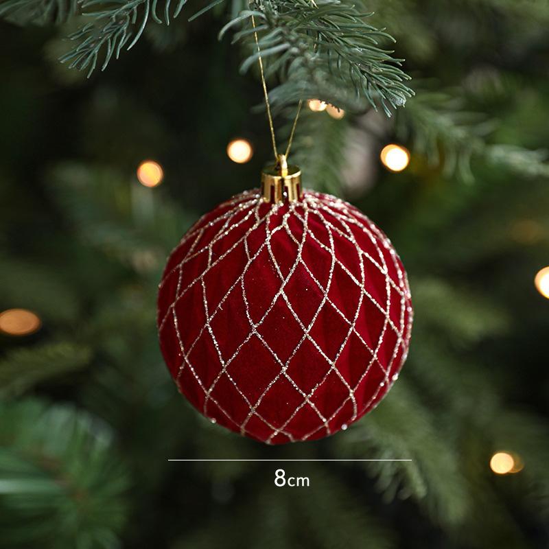 Red Flocking Christmas Ball Hanging Decorations Christmas Tree Ornaments Pendants New Year Christmas Shop Decorative Supplies