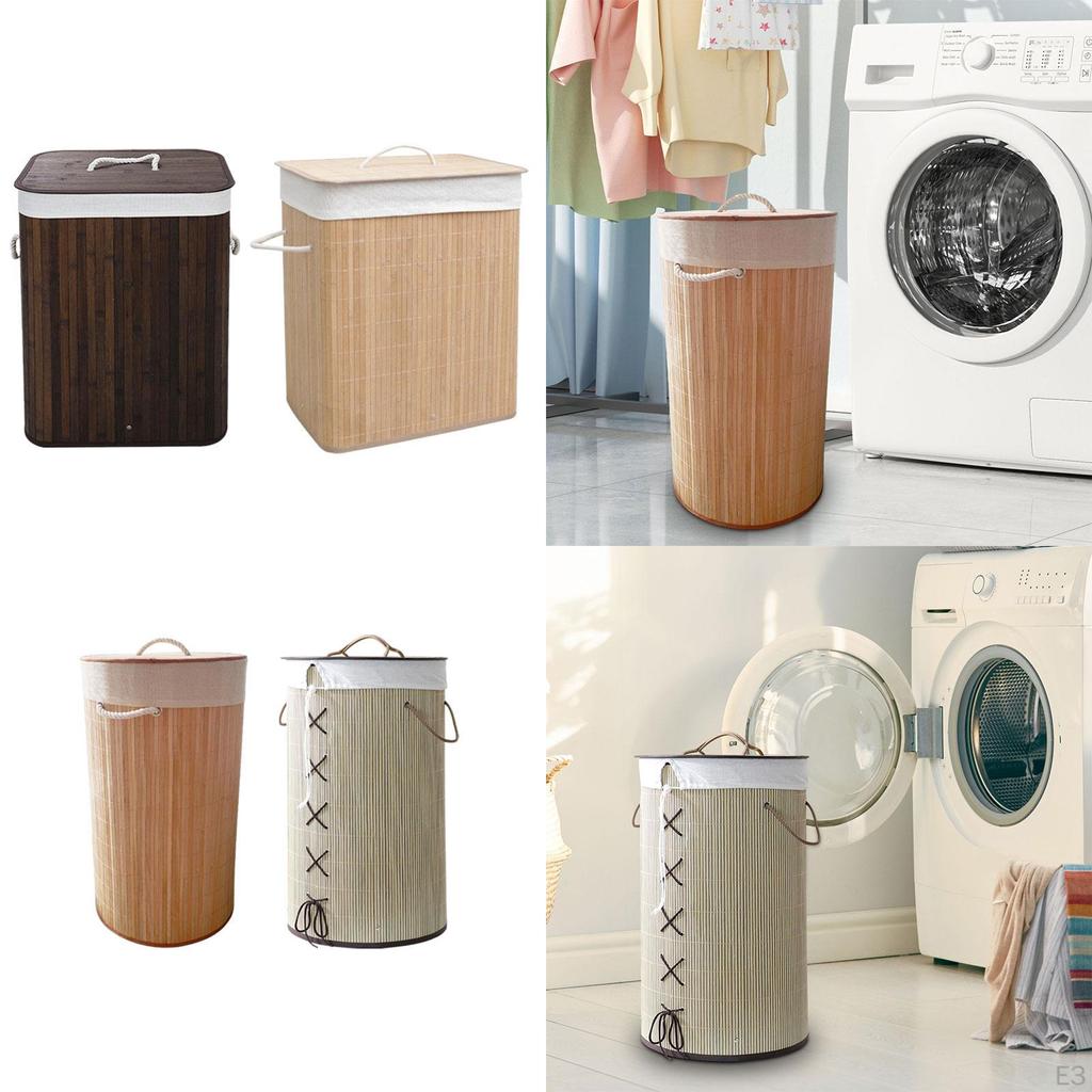 Bamboo Laundry Basket Dirty Clothes Hamper Bins Washing for Nursery,