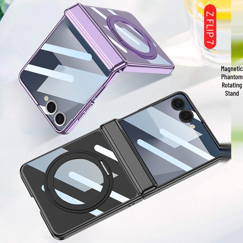 Чехол для Samsung Z Flip7: Вращающаяся на 360° подставка с беспроводной зарядкой, совместимая с Flip6, Прозрачная защитная крышка петли