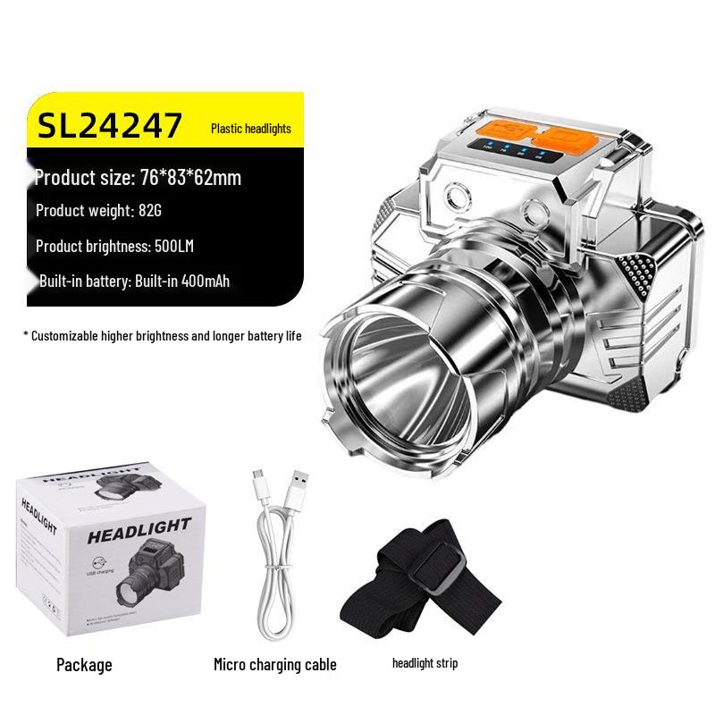 Светодиодный лазерный фонарь с двумя режимами света, перезаряжаемый налобный фонарь - Суперяркий, длительное время работы от аккумулятора, идеально подходит для ночной рыбалки