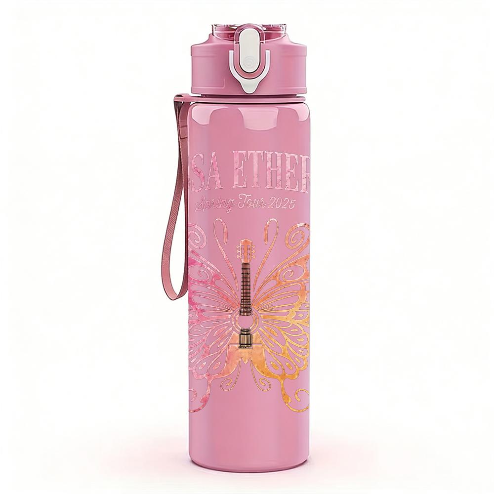 1PC Butterfly Pink Floral Minimalist Art Print 750ml Portable Sports Water Bottle Leakproof Gym Outdoor Travel Drink Cup