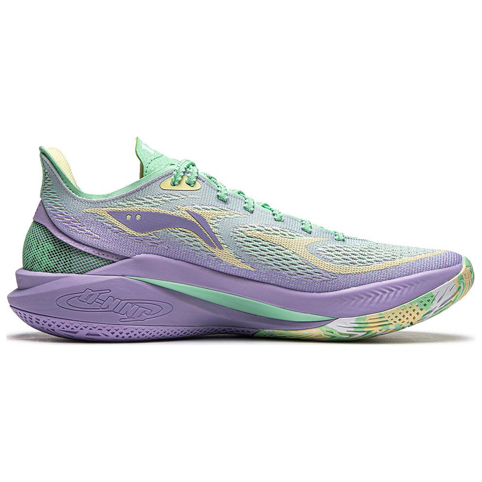 Li Ning SONIC 12 V2 Амортизация Скользкая Устойчивая к истиранию Дышащая Низкие Баскетбольные кроссовки Мужские Зеленый Фиолетовый ABAU027-5