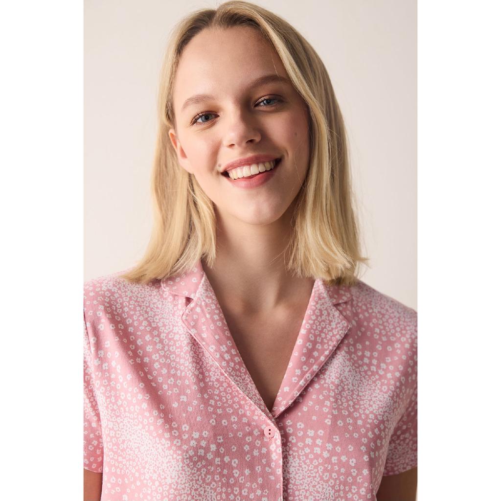 Cotton Marina Pink Buttoned Shirt Trousers Pajama Set