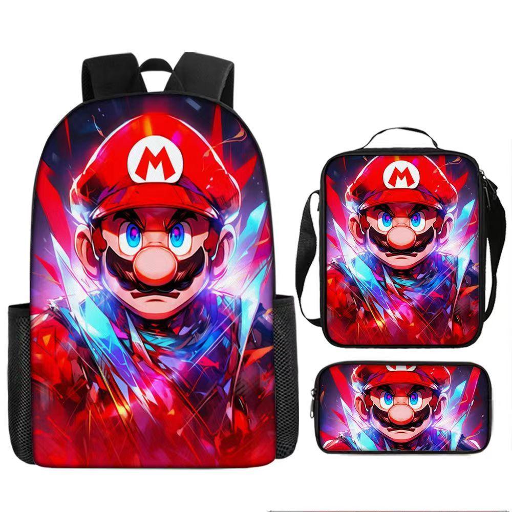 New Super Mario Trend Backpack Retro Mario Schoolbag 3-Piece Set with Pencil Case
