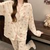 Milky Pink Cherry Bear Women's Cute Long Sleeve Pajama Set for Spring