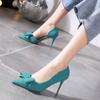 NEW Bowknot Pumps Women Slip-On Soft Pu Leather High Heels Shoes Woman Sexy Pointed Toe Thin Heeled Party Ladies for
