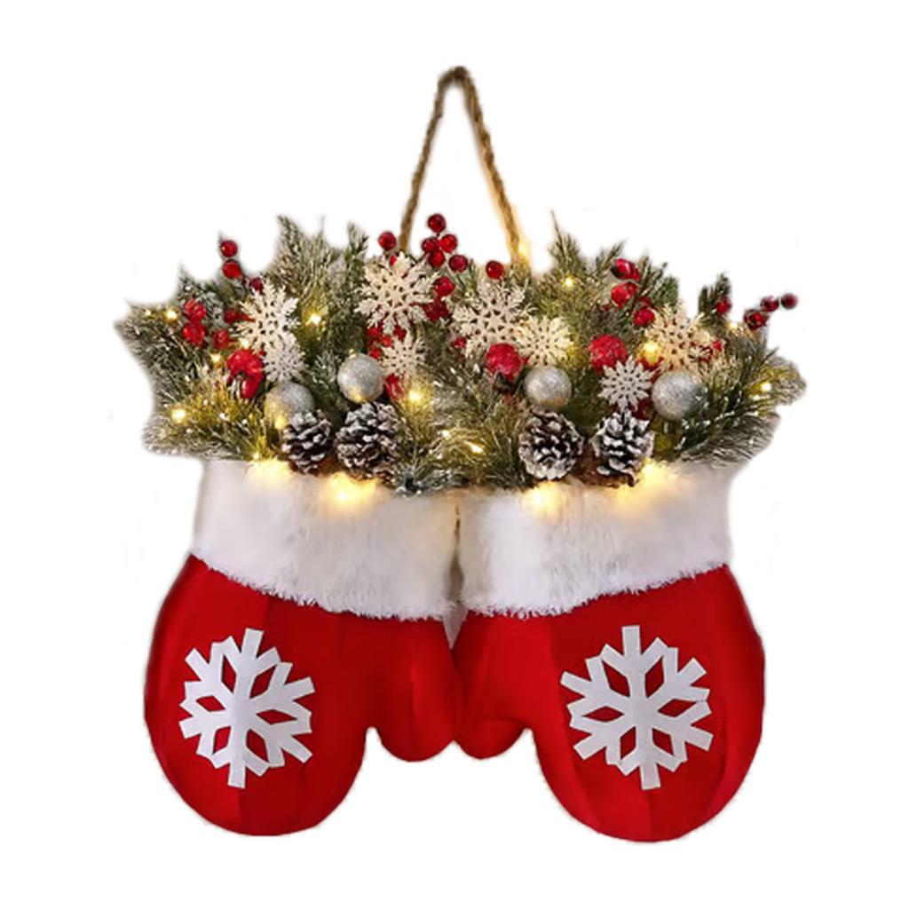 Christmas Gloves Door Decoration with Light LED Christmas Decoration Artificial Garland for DIY Front Door Window Wall