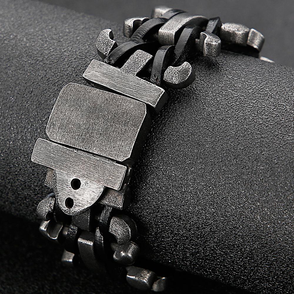 Мужской кожаный браслет Готический 30 мм шириной Цепочный браслет с пряжкой ремня Хип-хоп Браслет из нержавеющей стали Регулируемый браслет-манжета