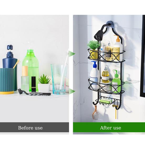 Стойка для хранения со съемной корзиной, большая вместимость, простая установка, 3-уровневый подвесной душ