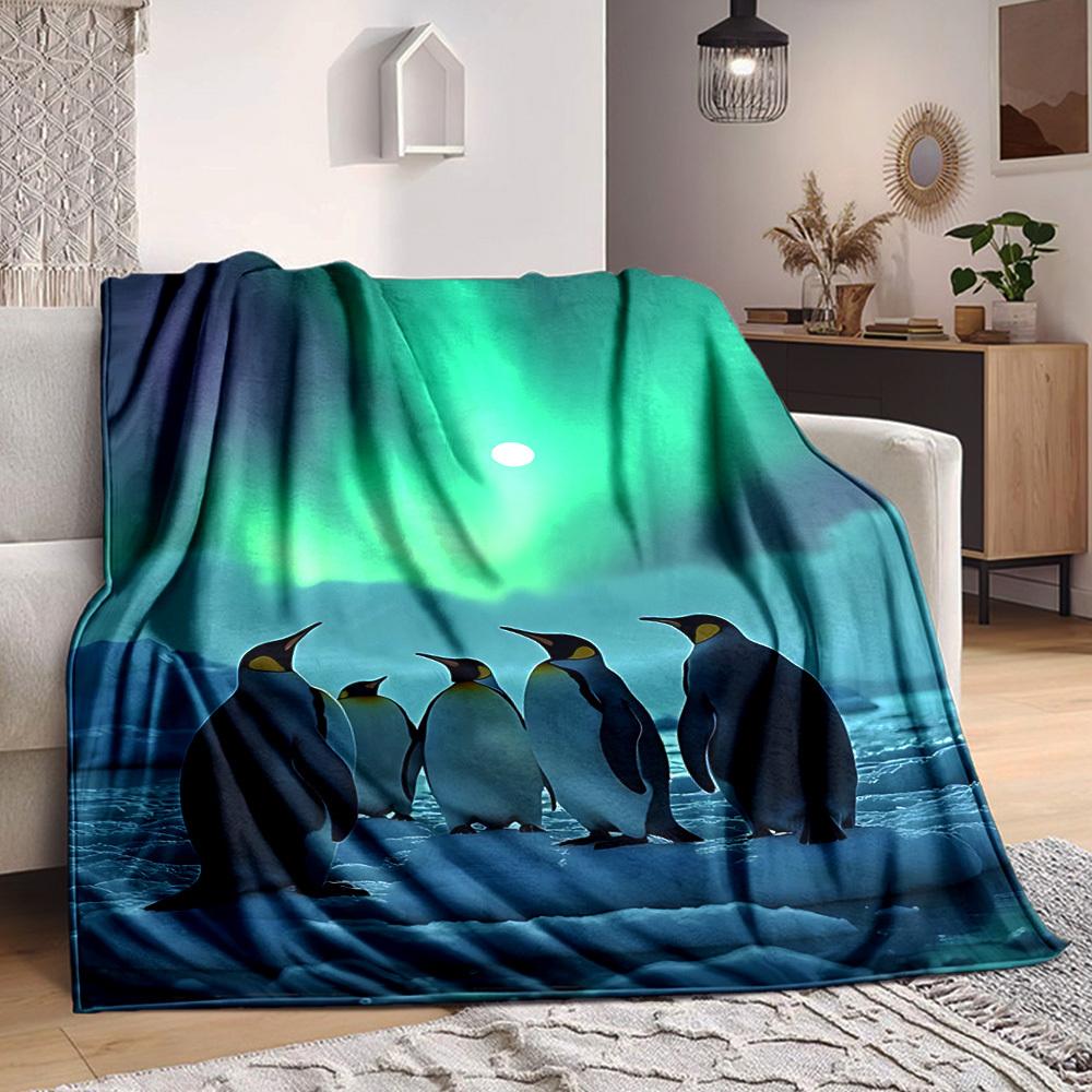 1pc Penguin Aurora Blanket, Lightweight Flannel Throw Blanket for Sofa, Bed, Travel, Camping, Living Room, Office, Couch, Chair, and Bed
