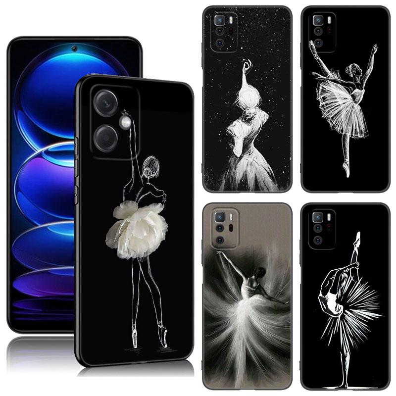Ballet Girl Black Silicone Phone Case For Xiaomi Redmi Note 10 11 11S 12 13 4G 8 9 11T Pro 5G Plus 8T 9S 10S 12S
