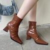 Fashion Autumn Women Pleated Ankle Boots Fashion Pointed Toe Ladies Short Boot Chunky Mid Heel Casual Booties Women's Footwear 2024
