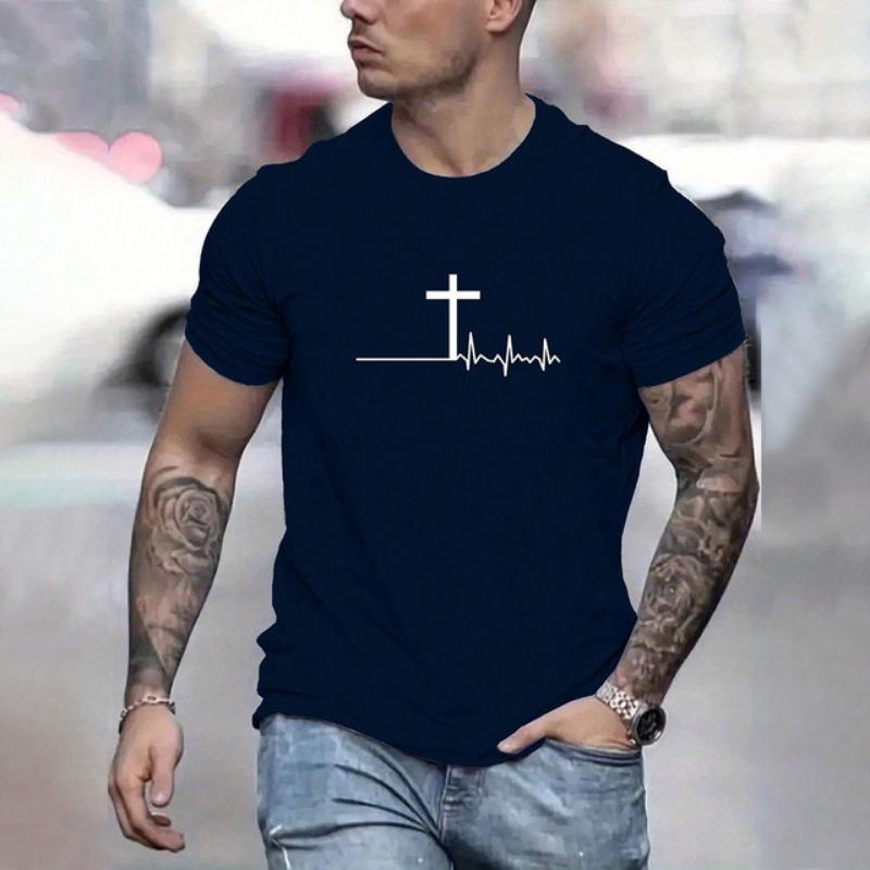 2024 Классическая однотонная футболка с буквенным принтом, мужская одежда, большой размер, О-образный вырез, короткий рукав, дышащая спортивная футболка для фитнеса