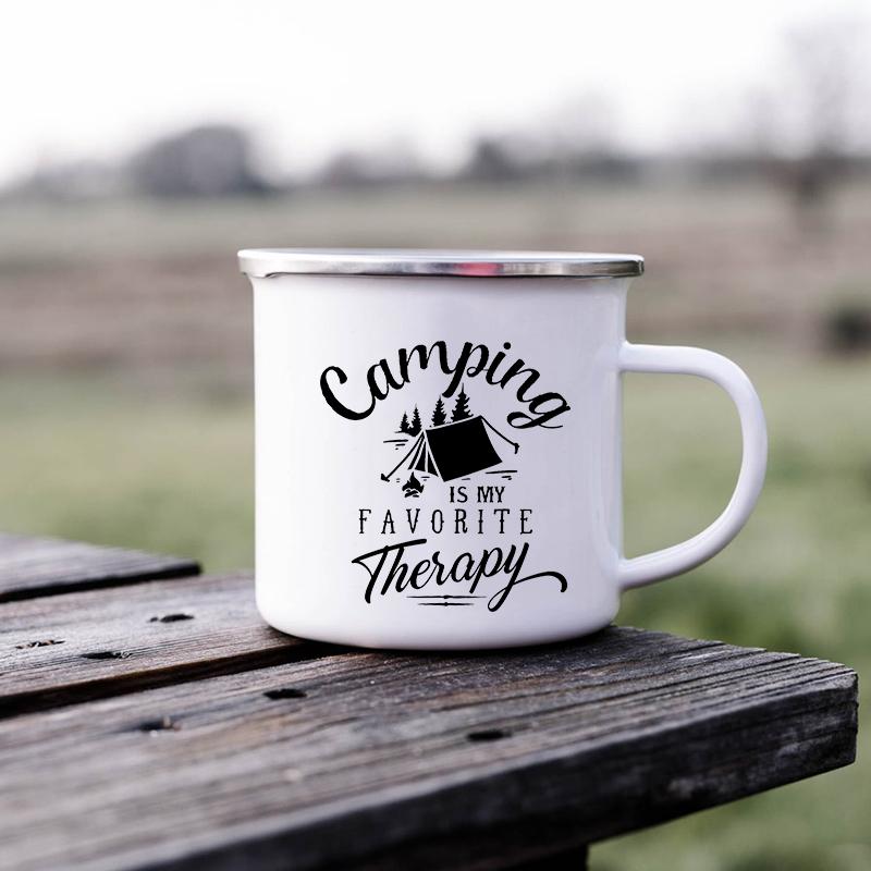 Кемпинговая кружка Happy Campers Campfire Эмалированные чашки для кемпинга Outdoor Campervan Coffee Mug Кружка Adventure Cup Camper Van Gift