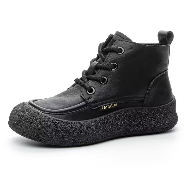 Ботинки на толстой подошве, Женская обувь, Флисовые ботинки, Новые ботильоны на платформе, Ретро ботинки