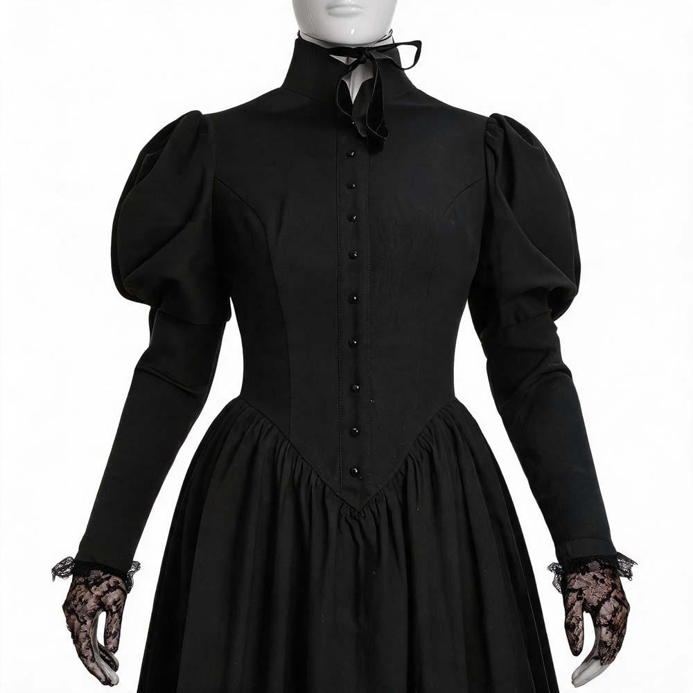 Gothic Vampire Cos Dress Halloween Dark Witch Cosplay Long Gown Vintage Lace Corset Dress Black S-XL