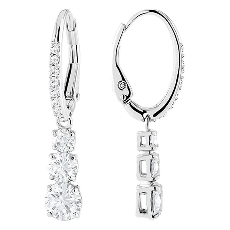 Huitan Блестящие серьги-капли с кубическим цирконием для женщин, серебристого цвета, элегантные, для помолвки, на каждый день, аксессуары для ушей, ювелирные изделия, подарки