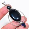 Natural Black Onyx, Blue Topaz 925 Sterling Silver Jewelry Pendant 3.19" T5P53