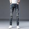 Новые летние джинсы слим девять точек стрейч повседневные длинные брюки для мужчин