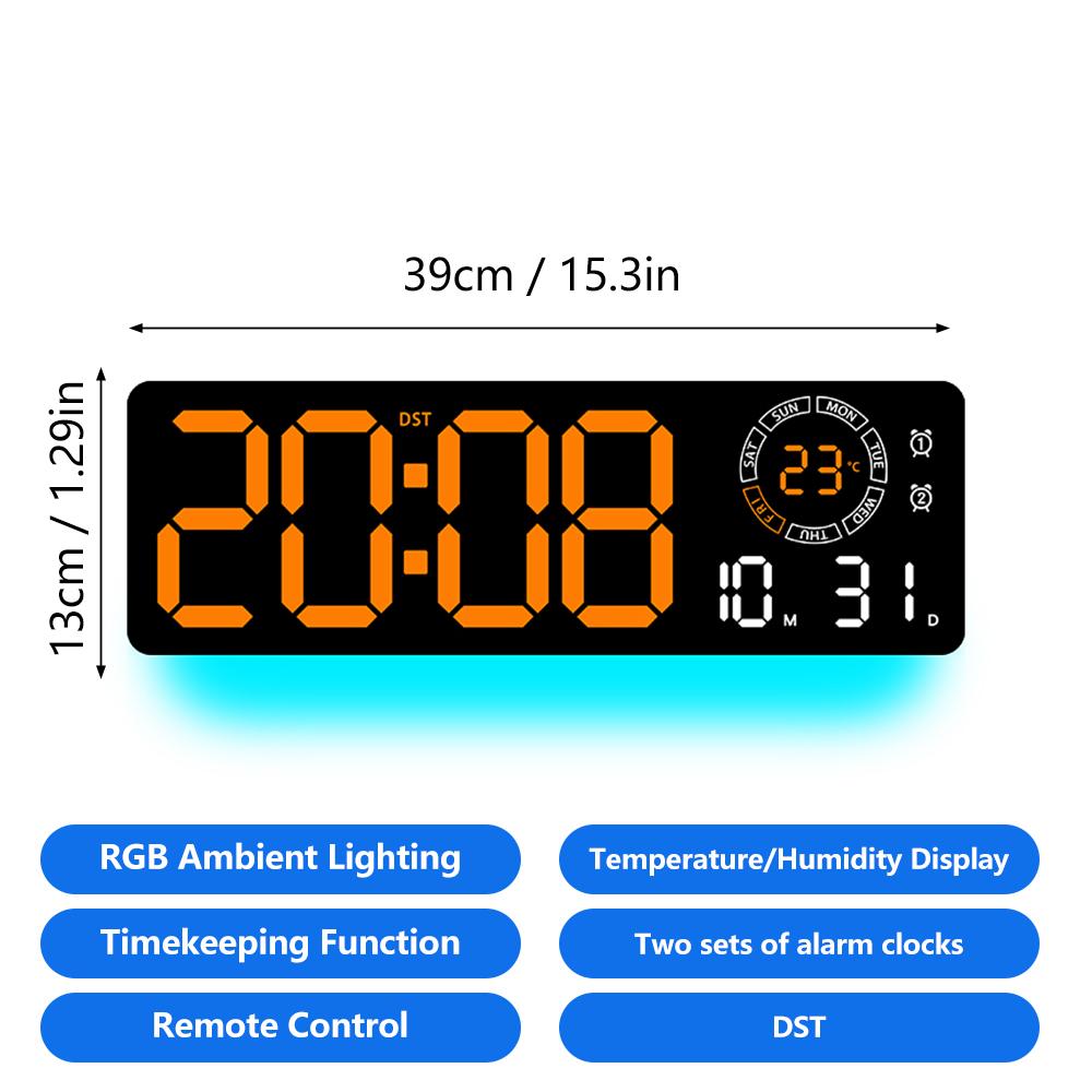 Креативный настенный светильник LED настенные часы для гостиной с RGB подсветкой, время, дата, температура, будильник, синхронизированный дисплей