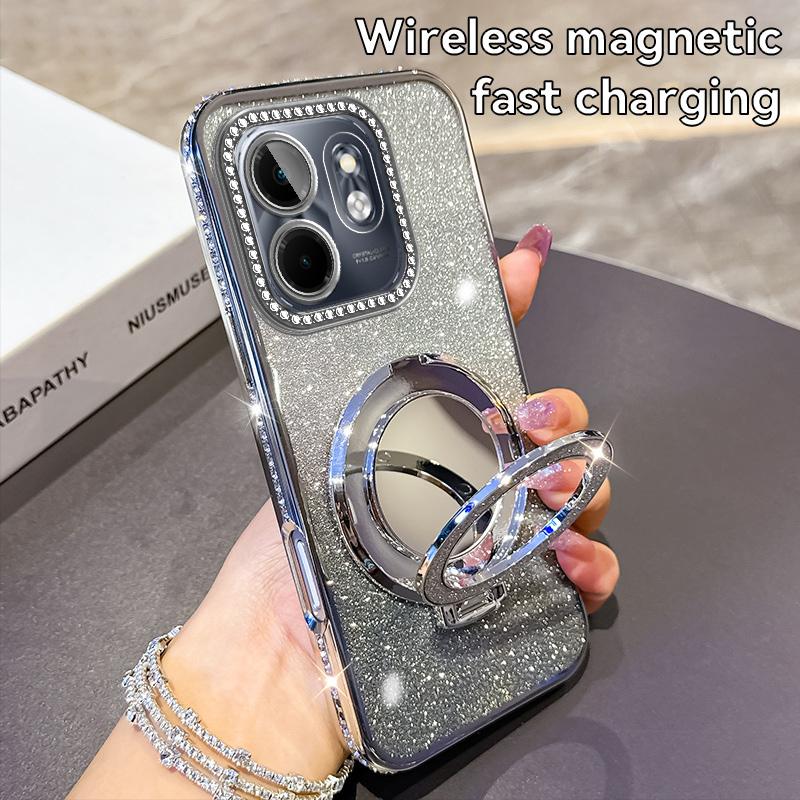 KEYSION Роскошный блестящий магнитный чехол с драгоценностями для телефона Infinix Hot 50i, чехол-подставка с зеркалом для макияжа, противоударный чехол для Infinix Smart 9