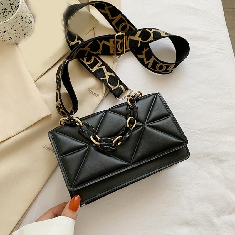 Однотонная сумка через плечо с широким ремнем на плечо, женская дорожная акриловая сумка-мессенджер с цепочкой, клетчатые сумки из искусственной кожи через плечо