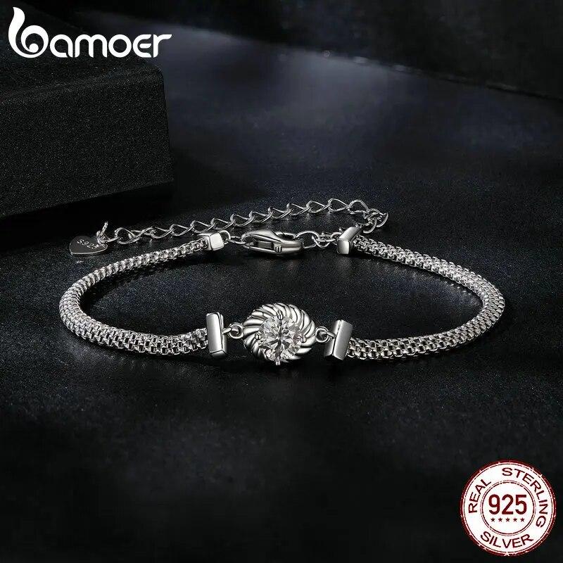 Bamoer 925 Sterling Silver Chic Moissanite Bracelet Retro Braided Silver Lab Diamond Chain Link Women Valentine's Day Jewelry