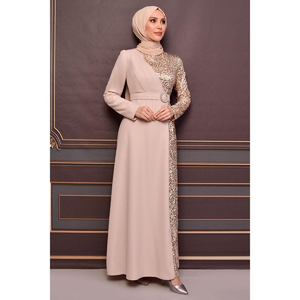 Женская одежда, вечернее платье, модное длинное вечернее платье из крепа с блестками и поясом, хиджаб 2516