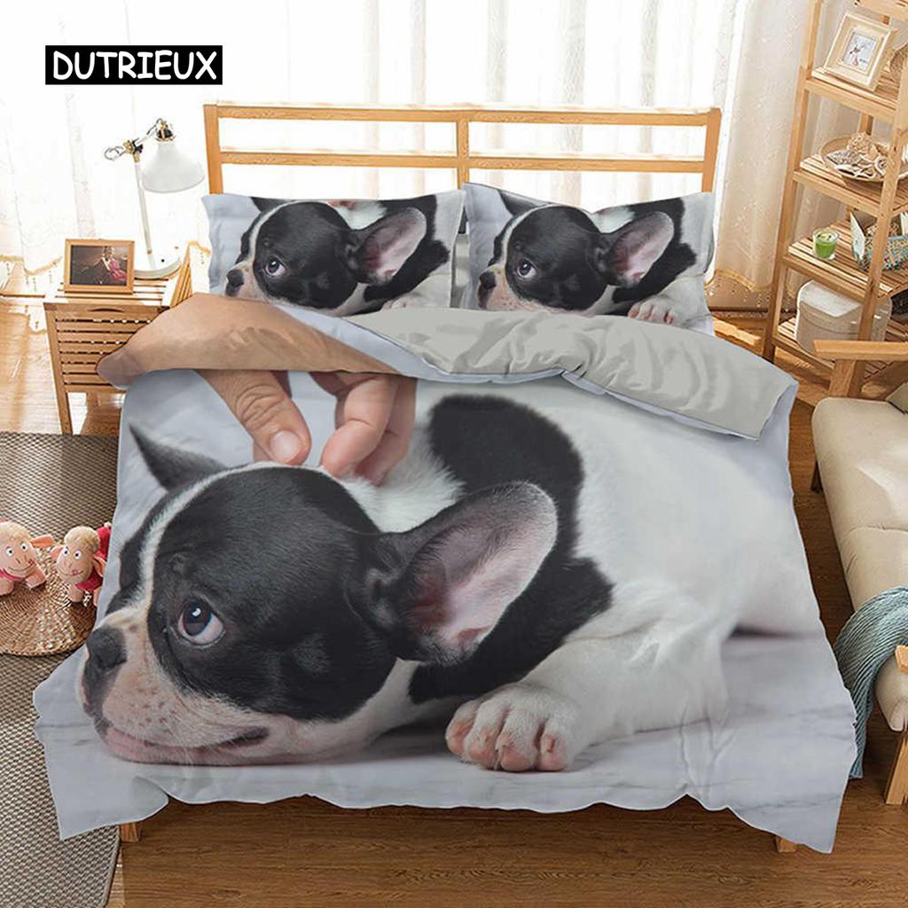 Комплект постельного белья с изображением французского бульдога размера King Size, милый комплект постельного белья с изображением щенка и животных для детей-подростков из полиэстера, 2/3 шт., мягкое одеяло