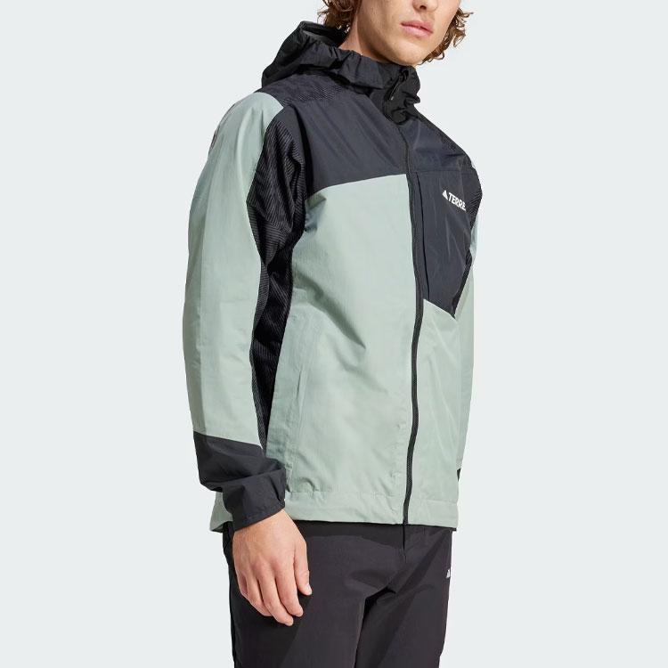 Adidas Color Block Outdoor Sports Hooded Rain Jacket Men Jacket Silver Gray Green IP1419