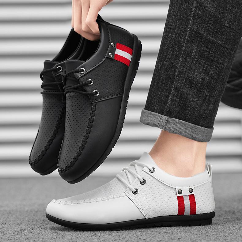 Мужские повседневные кожаные туфли, трендовые британские молодежные удобные повседневные мокасины, мужские туфли на плоской подошве больших размеров белого цвета