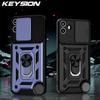 KEYSION Противоударный бронированный чехол для Nothing CMF Phone 1 со сдвижной защитой объектива камеры, кольцом-подставкой, задней крышкой для CMF Phone 1