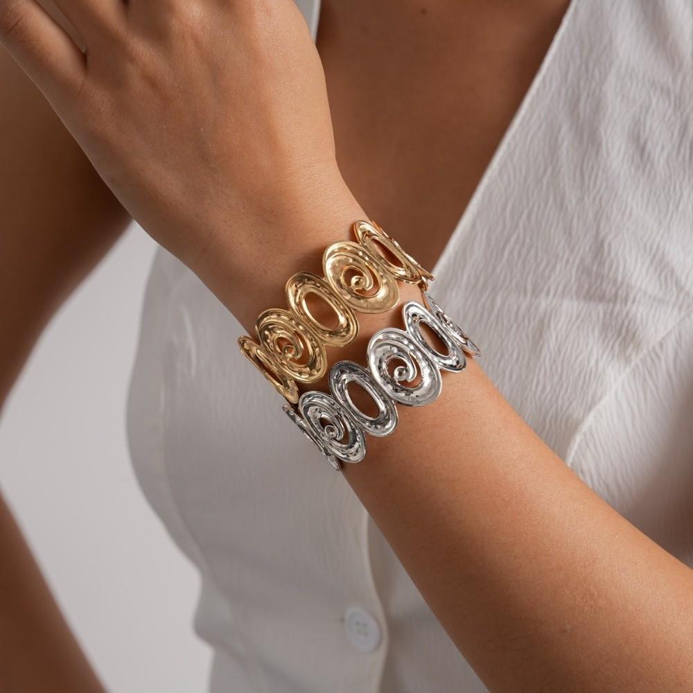 Metal Cuff Bangle Bracelet Non-Fading Women Wristband Fancy Spiral Arm Bracelet Party