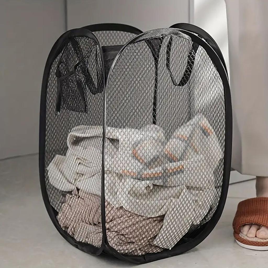 1pc Folding household laundry storage basket, mesh dirty clothes storage basket, toy storage bag, household storage bucket
