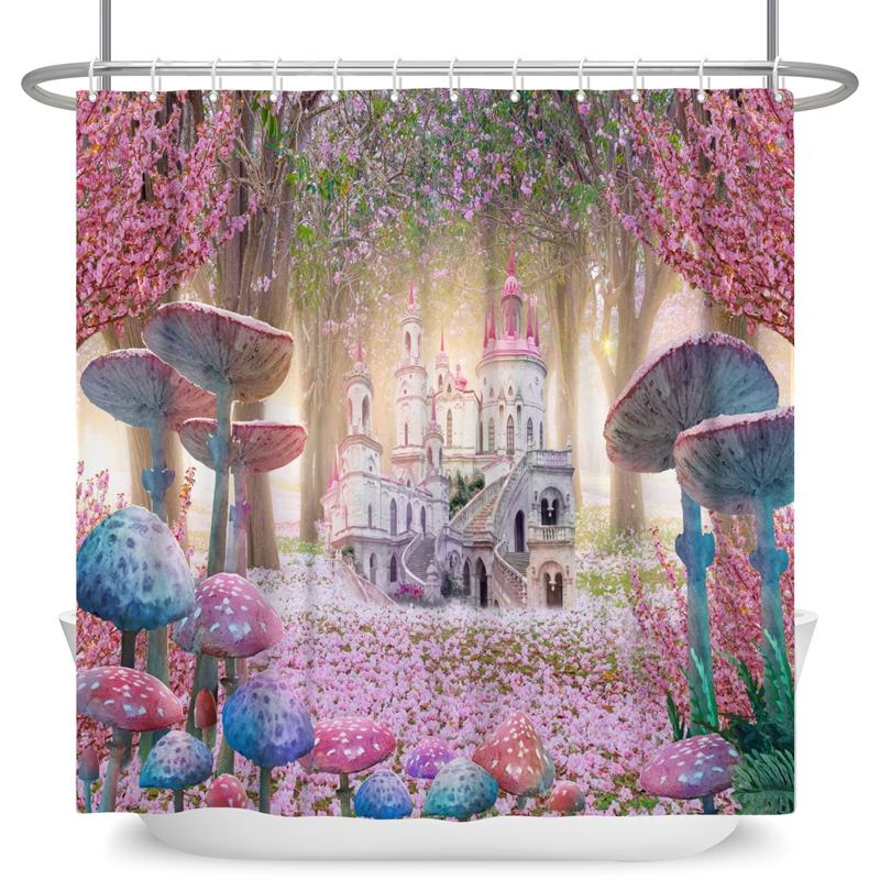 Зачарованный лес Занавеска для душа Мультяшная Волшебная сказка Грибная Страна чудес Готическая занавеска для душа Водонепроницаемый декор для ванны с крючками