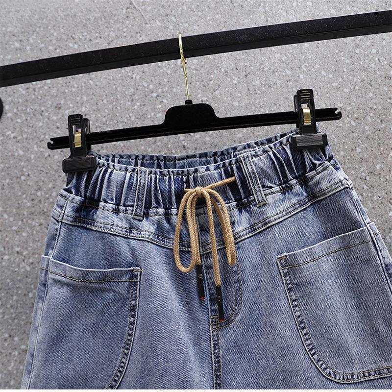 Dimanaf Jeans Plus Size Summer Shorts Jeans Women Basic Pants Loose Casual Female Thin Blue Trousers Pants 5XL