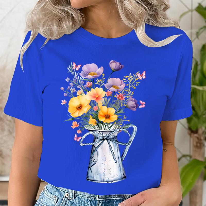 Женская футболка с винтажным принтом диких цветов и круглым вырезом, повседневные топы, летние футболки с цветочным принтом в ботаническом стиле, для любителей природы, цветочное искусство, полевые цветы